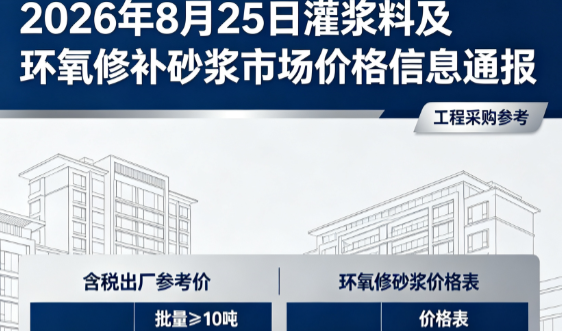 龙州2026年8月25日灌浆料及环氧修补砂浆市场价格信息通报
